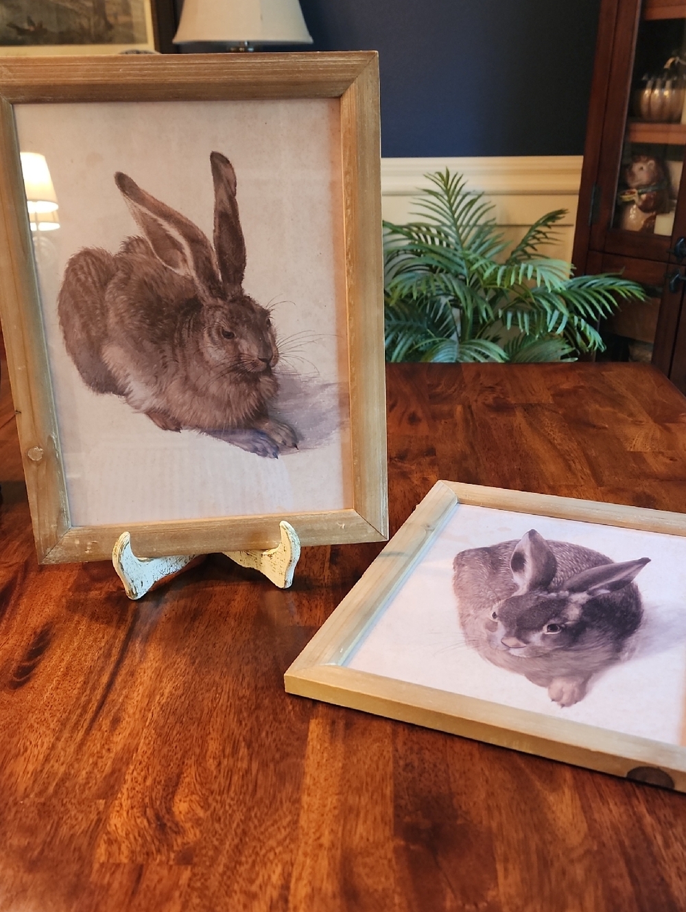 NWT Set Of Two Wood Framed Rabbit Prints in Neutral Tones